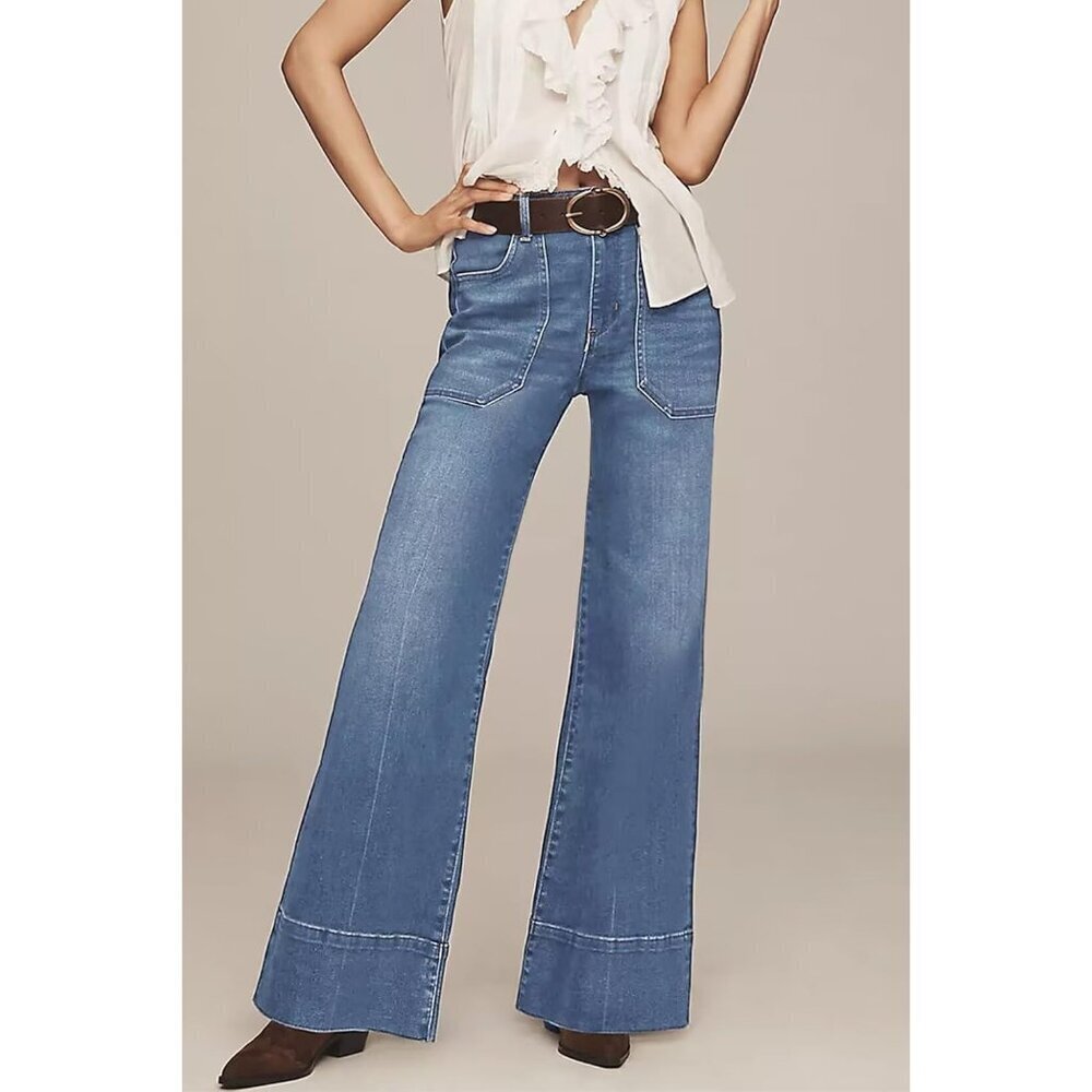 Women's High Waisted Wide Leg Jeans Cotton Blend Flare Fall Casual Utility - Picture 2 of 6